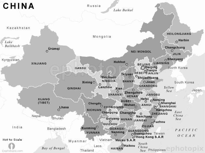 mapa de la Xina en blanc i negre