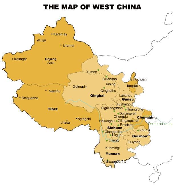 mapa de l'oest de la Xina