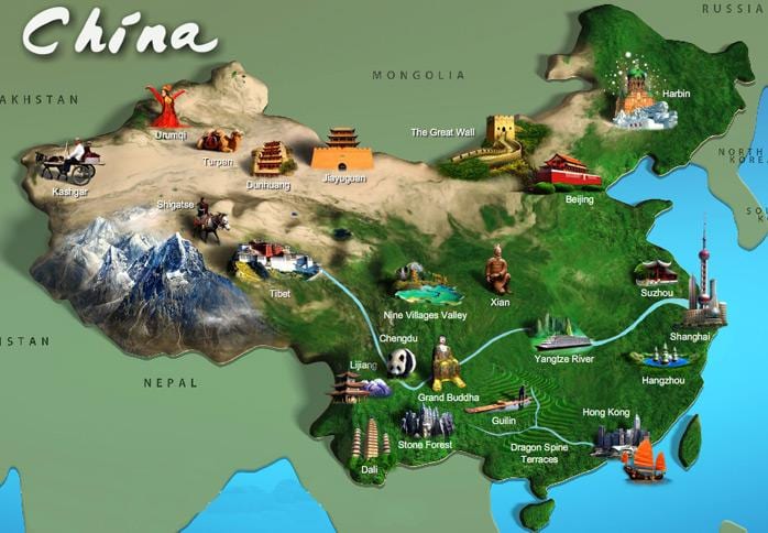 mapa de la Xina atraccions turístiques
