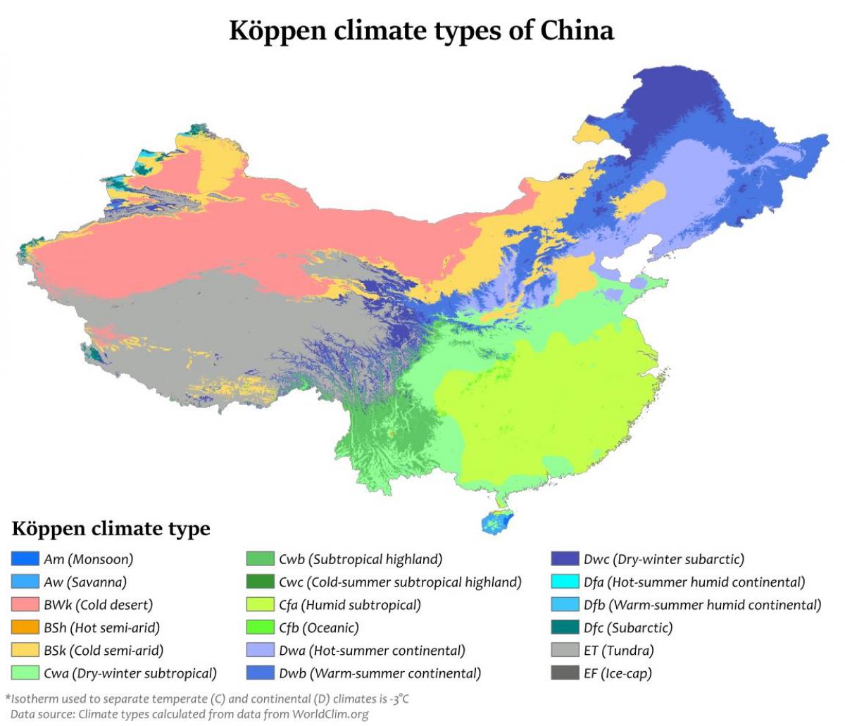 clima mapa de la Xina