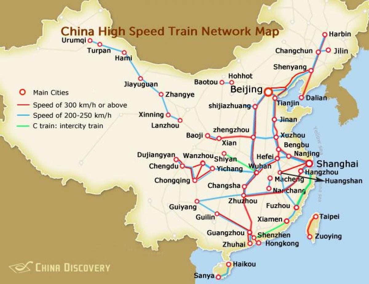 La xina ferroviària d'alta velocitat mapa