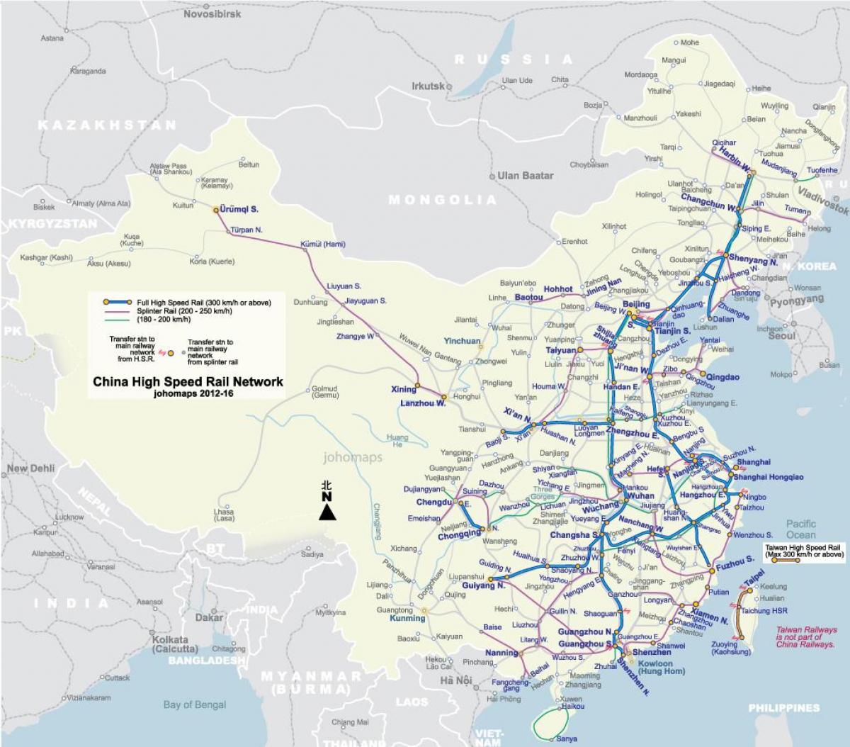 ferrocarril d'alta velocitat de la Xina mapa