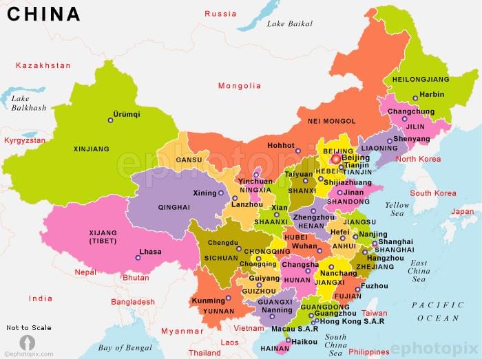 La xina mapa amb els estats
