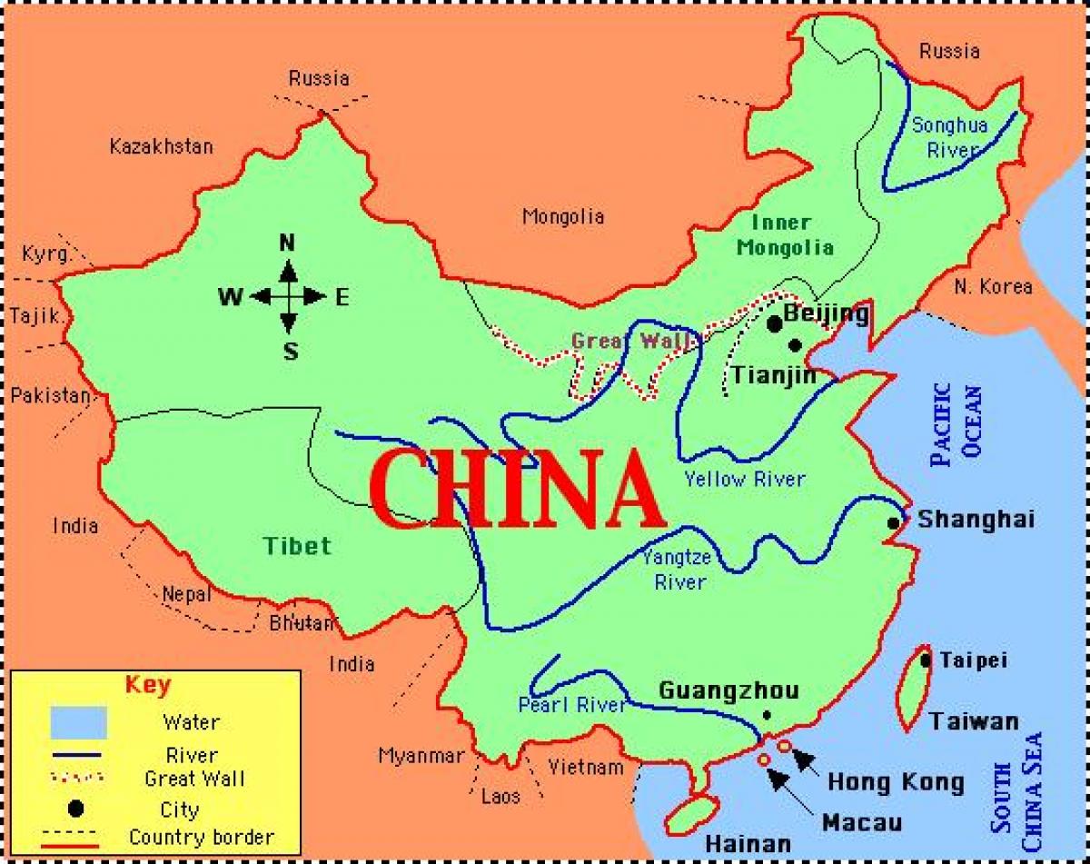 La xina mapa amb rius i muntanyes