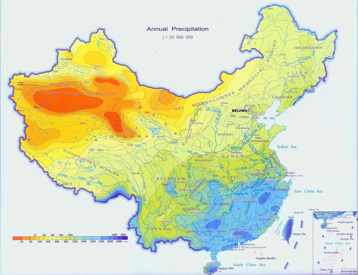 La xina precipitacions mapa