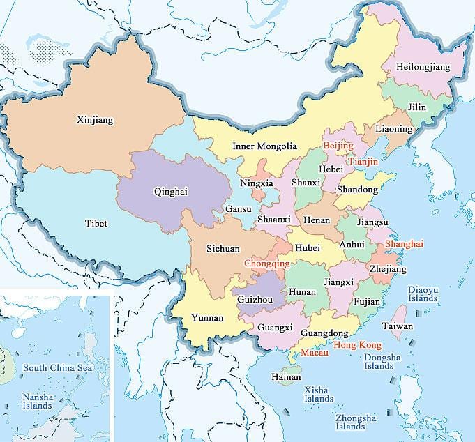 La xina mapa de les ciutats i províncies