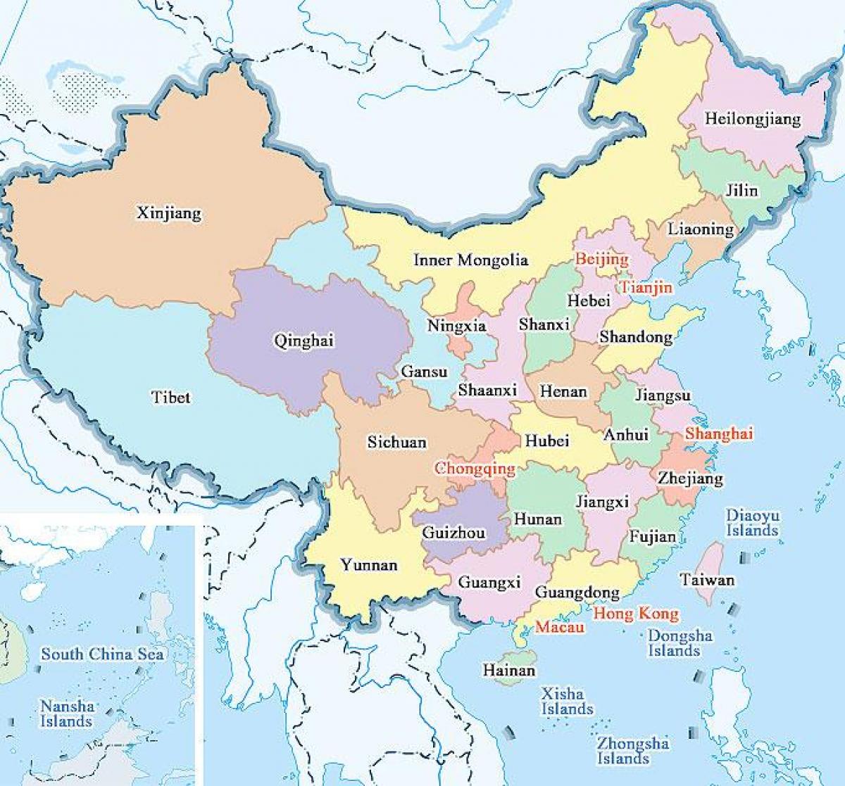 La xina mapa de les ciutats i províncies