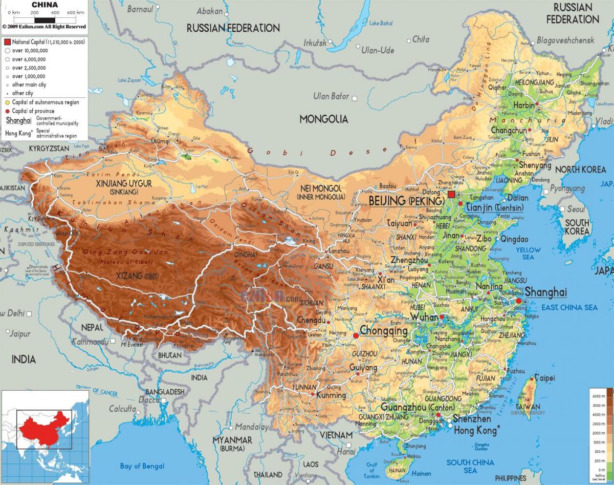 mapa físic de la Xina