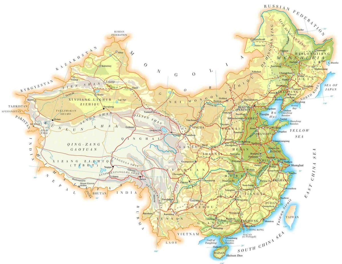 La xina mapa topografia