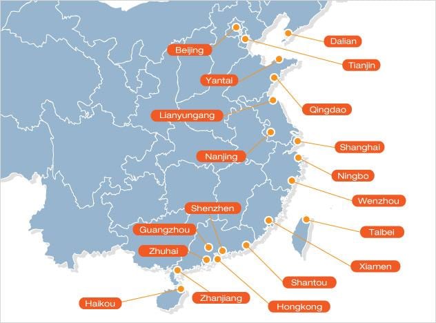 mapa de ports xinesos
