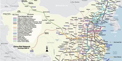 Ferrocarril mapa de la Xina