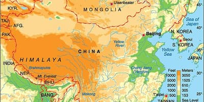 La xina elevació mapa